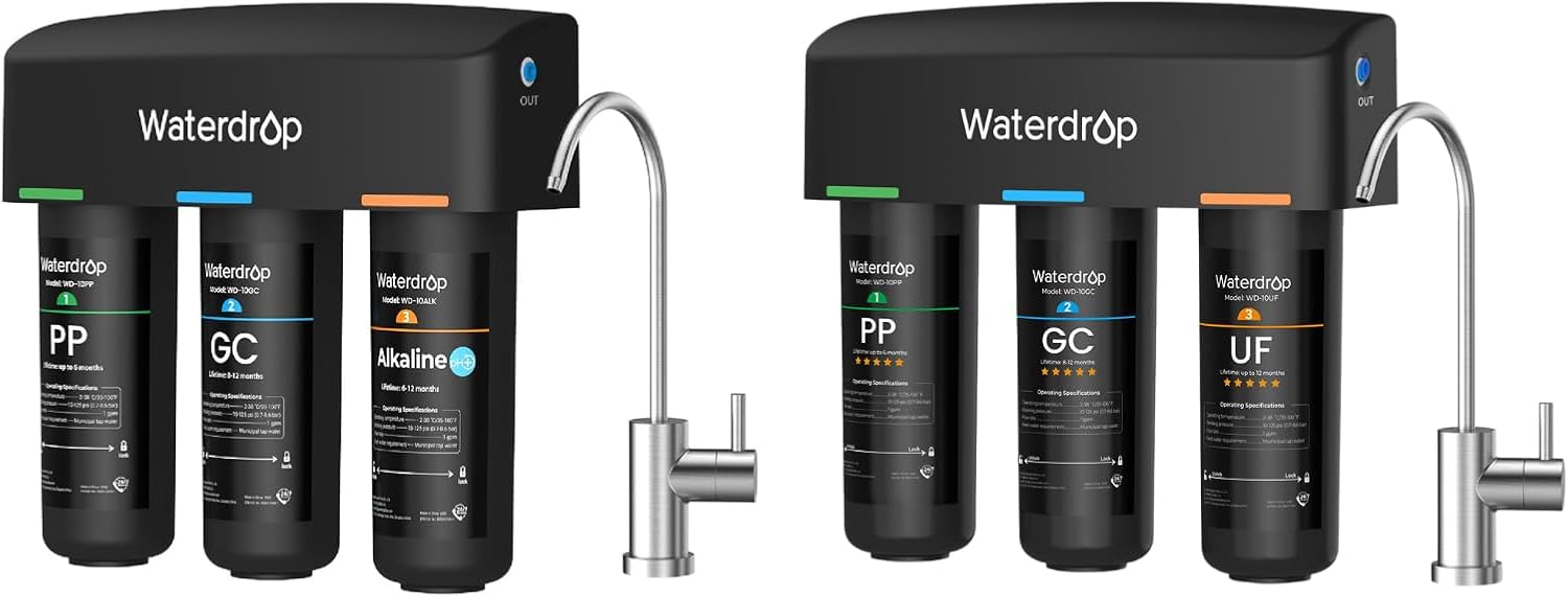 Waterdrop WD-TSB-ALK Under Sink Water Filter and WD-TSB-UF 0.01 μm Ultra Filtration, Under Sink Water Filtration System-9-Stage Filtration, Reduces Chlorine, Taste and Odor, Fluoride,Bundle