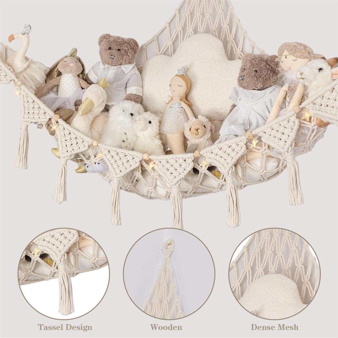Stuffed Animals Toy Storage Hammock Wall Hanging Net Corner Hanging Organizer Bedroom Plush Toy Holder for Room Decor 47.2 Inch