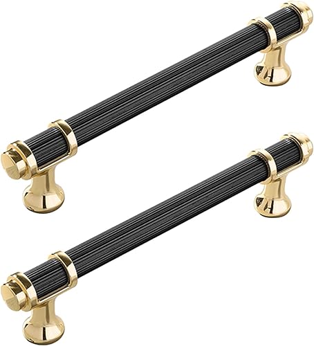 Paquete de 2 manijas de gabinete de cocina en negro mate y dorado, pomos modernos para cajones de tocador para baño, dormitorio, armario, accesorios