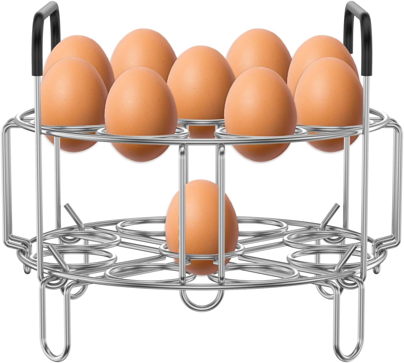 Stainless Steel Stackable Egg Steamer Rack Trivet with Handles for Instant Pot Hard Boiled Eggs, Steaming Trivet Rack for 6, 8 Quart Pressure Cooker (Silver, 9 Holes Double-Layer) Silver 9 Holes Double-Layer image 8 of 8 B0F2FSQRDM