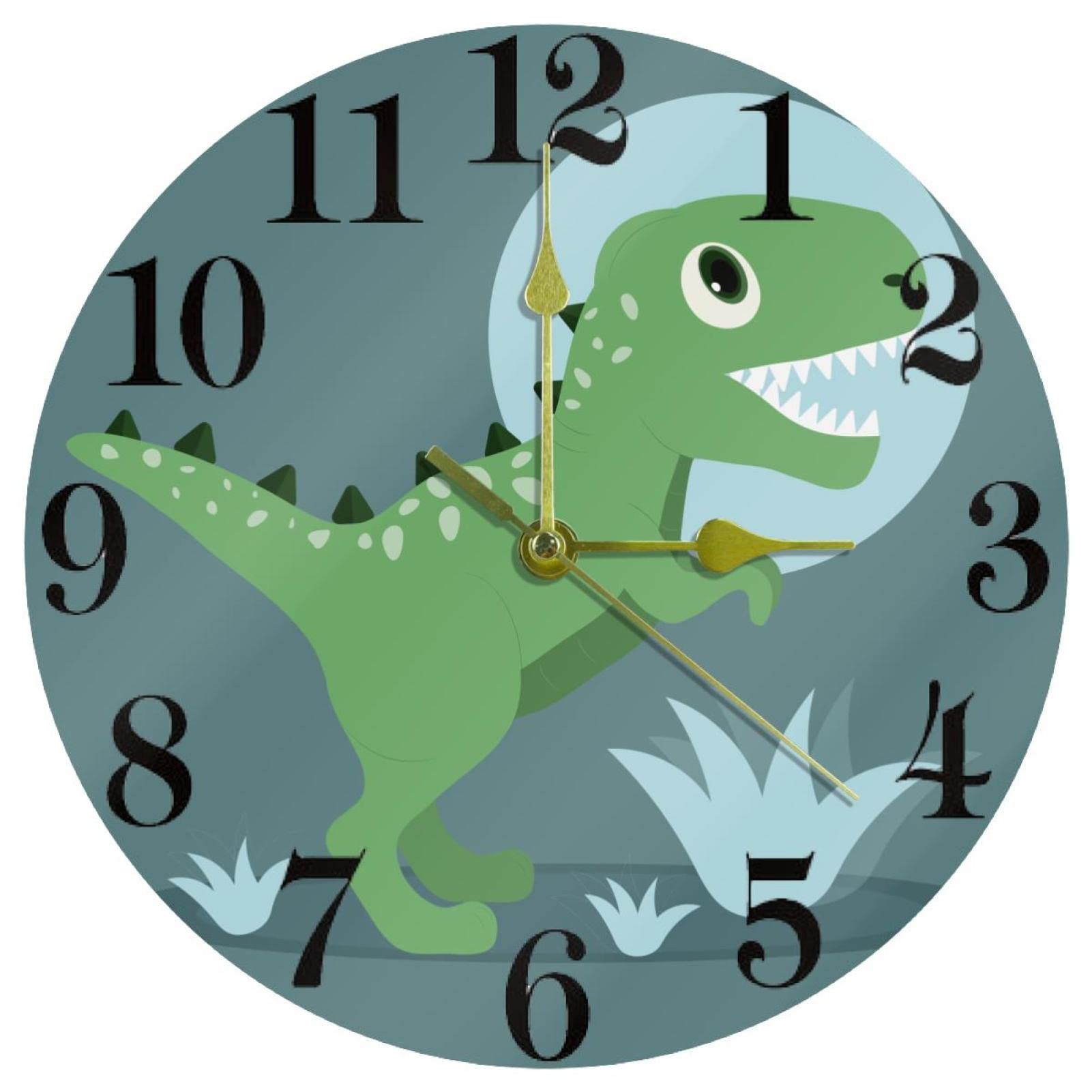 Horloge murale dinosaure vert 25 cm silencieuse chambre et bureau