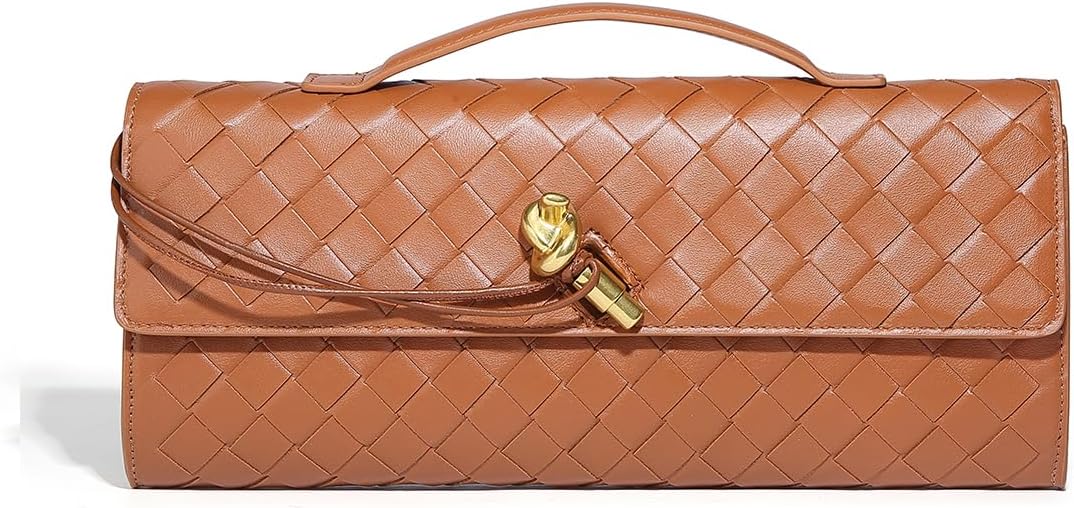 Trendy Woven Evening Clutch Purses for Women Evening Bags Handbags PU Leather Purse with Removable Shoulder Strap Bag