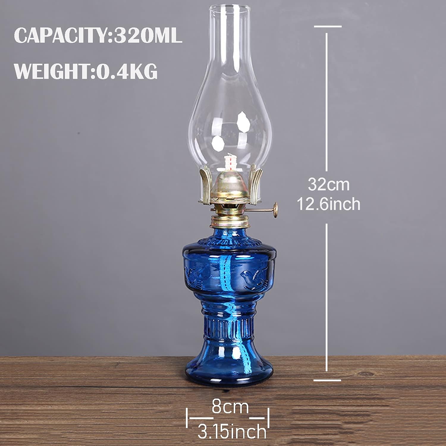 Kerosene Oil Lamp for Indoor Use, Glass Kerosene Lamp with 2 Roll Wicks, Vintage Kerosene Lamp, Vintage Hurricane Lantern for Home Emergency Lighting, Indoor Use