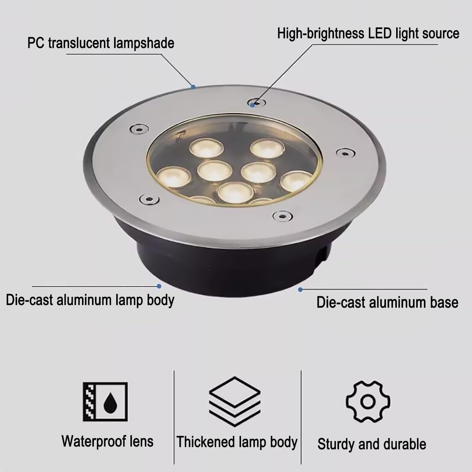 Focos LED Empotrables Para Exteriores, Foco LED Ultrafino De 220 V, Lámpara De Césped Impermeable IP67 Para Exteriores, Foco De Suelo Para Jardín, Foco Empotrable(Yellow,18W(180mm*50mm))