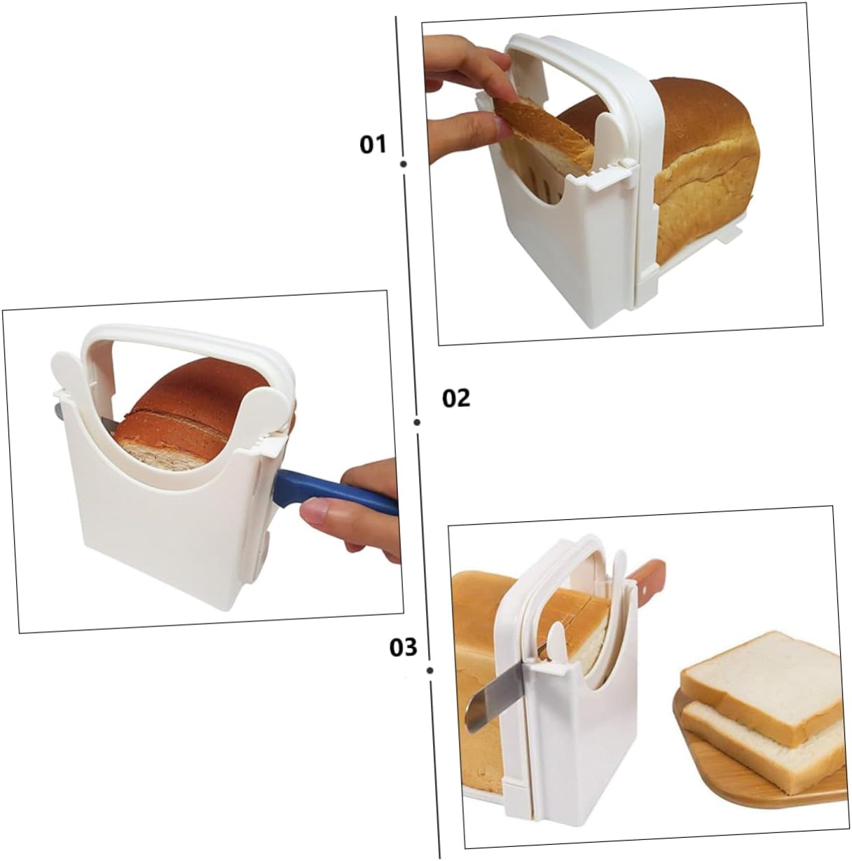 Ciieeo 2Pcs Plastic Bread Slice Cutter Foldable Sandwich Slicer for Toast Bagels and Loaf and Design for Uniform Slicing of Bread Ham Cheese