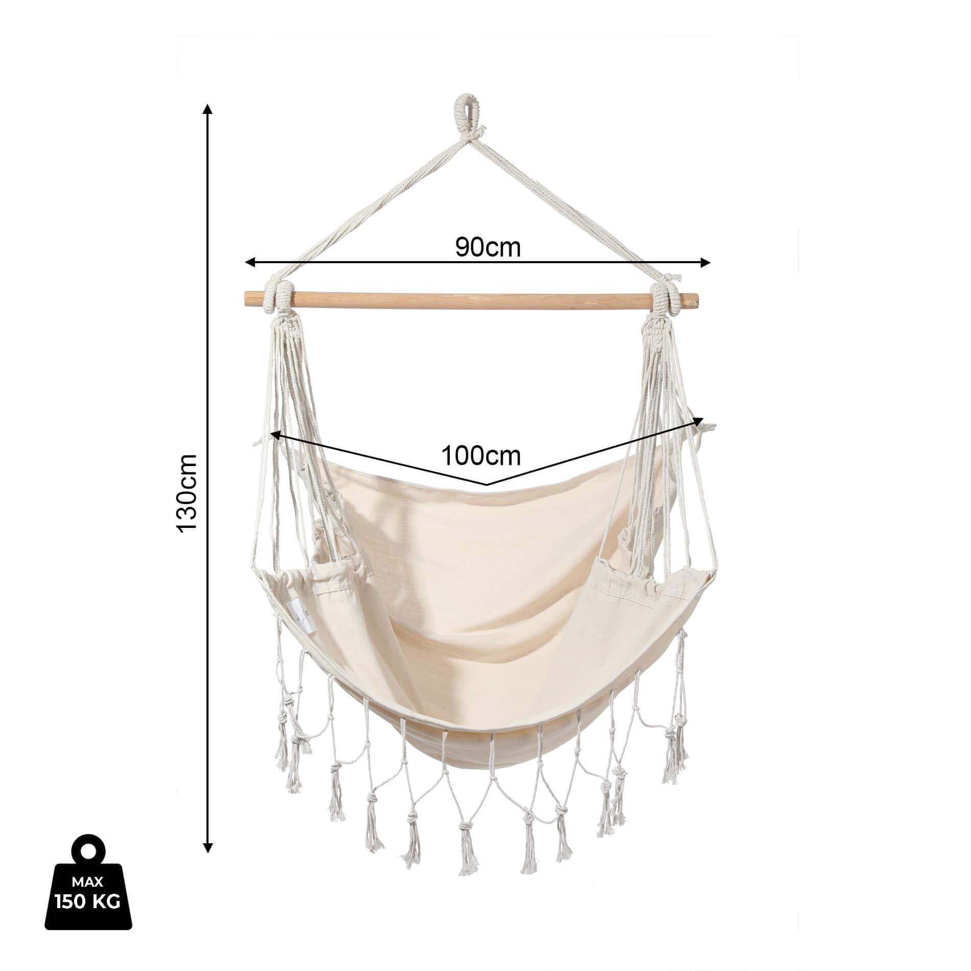 Rebecca Mobili Poltrona Sospesa, Sedia Altalena, Beige, Policone Canvas, per Giardino Veranda Salotto, Robusta, Kit Fissaggio Incluso - Misure HxLxP: 130 x 90 x 130 cm - Art. RE6696