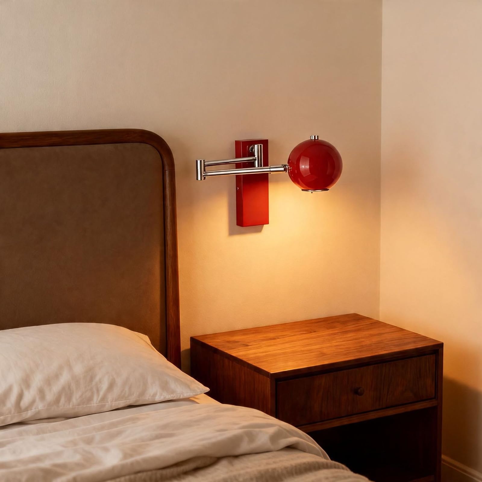 OOWOKS Lámpara de pared con brazo giratorio 3000K luz cálida casquillo E27 brazo largo lámpara de lectura de pared lámpara de pared ajustable roja giratoria lámpara de mesita de noche para dormitorio