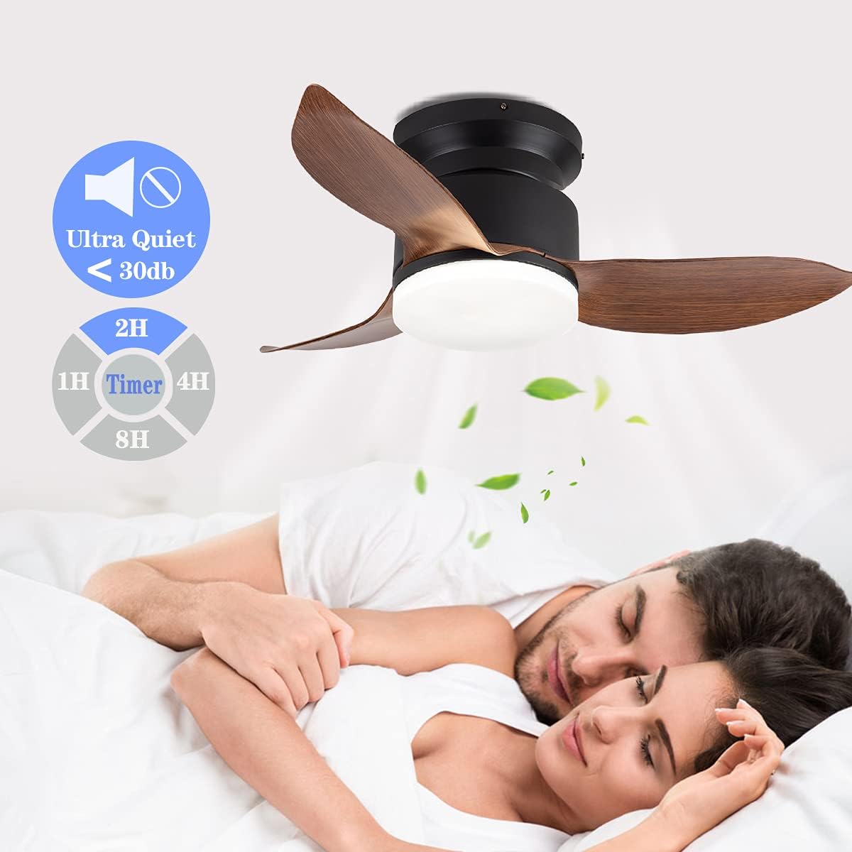 Best Deal 46'' Modern Small Flush Mount Ceiling Fan with Light and Remote, Low Profile Ceiling Fans with 3 Blades for Living Room/ Bedroom, Matte Black