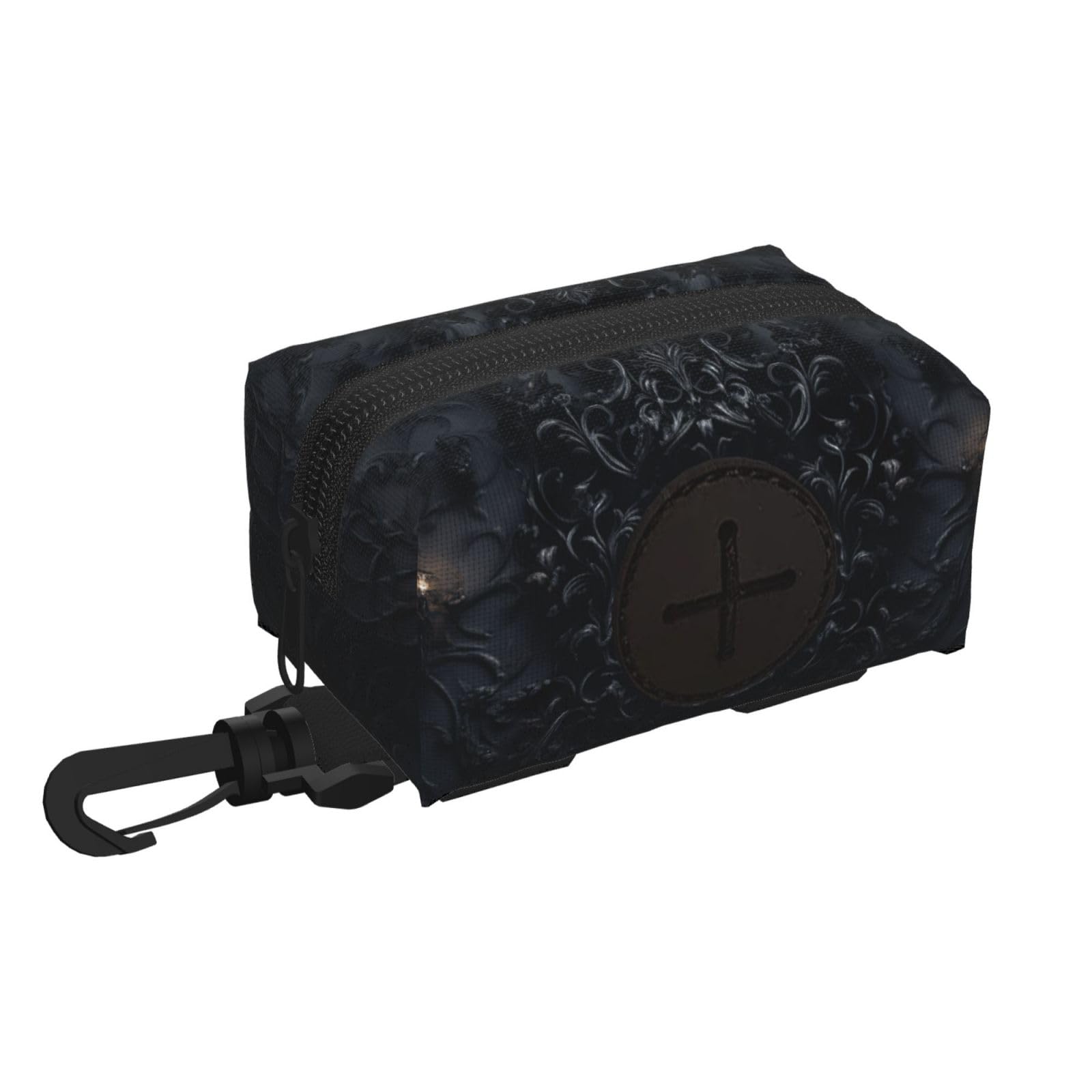 Pphgut Black Gothic Wallpaper Skull Print Waterproof Pet Waste Treat Bag Outdoor Walking Hiking Pouch Camping Accessory