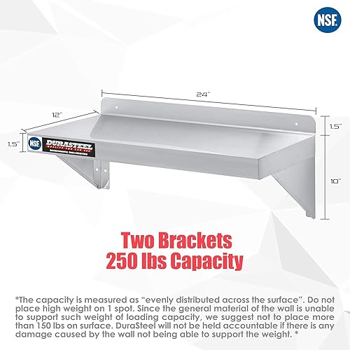 Vista 27 de Estante para montar en la pared de acero inoxidable Apex DuraSteel. Aprobado por NSF.