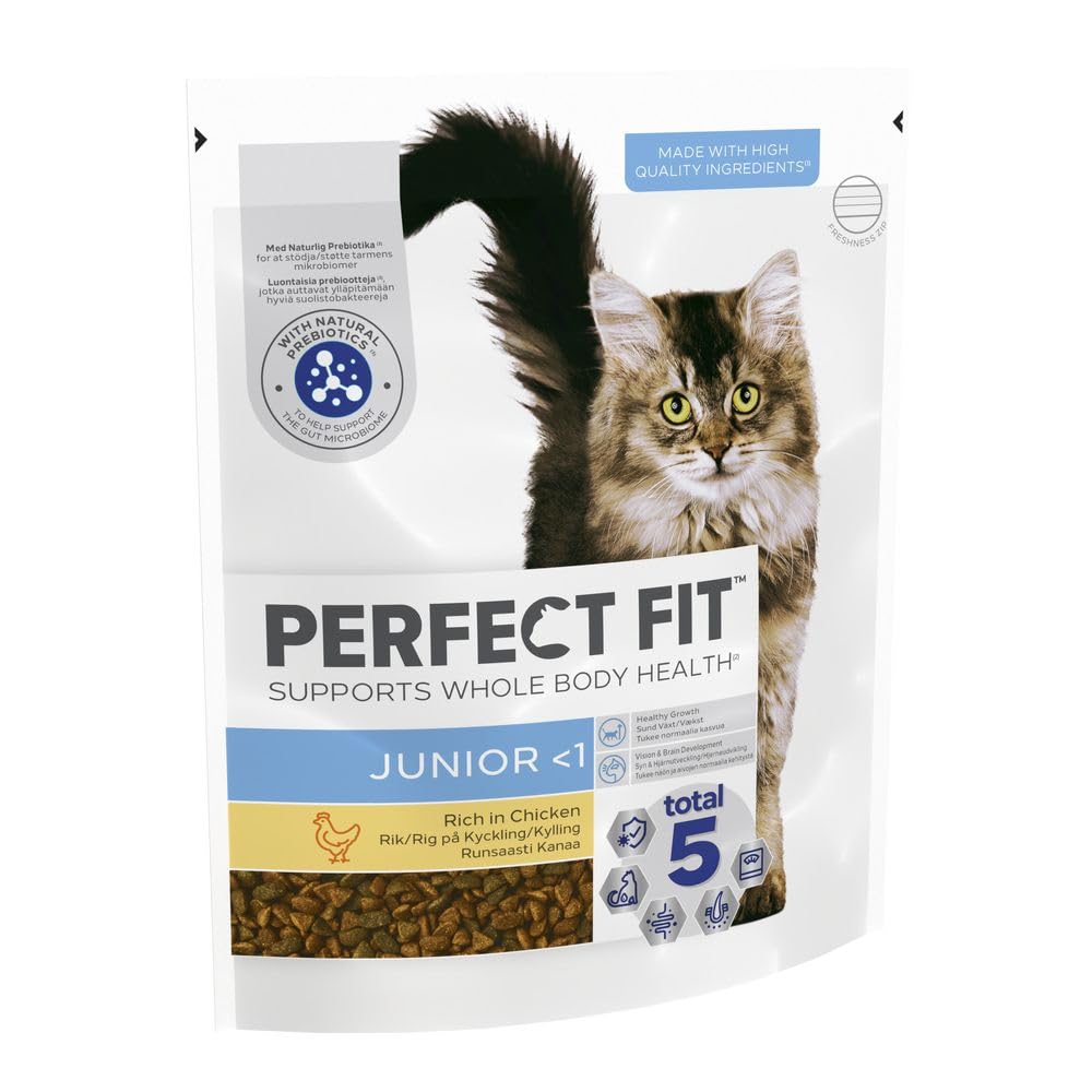 Perfect Fit Junior <1 Complete Dry Cat Food for Junior Cats Under 1 Year, Rich in Chicken, 4 x 750g