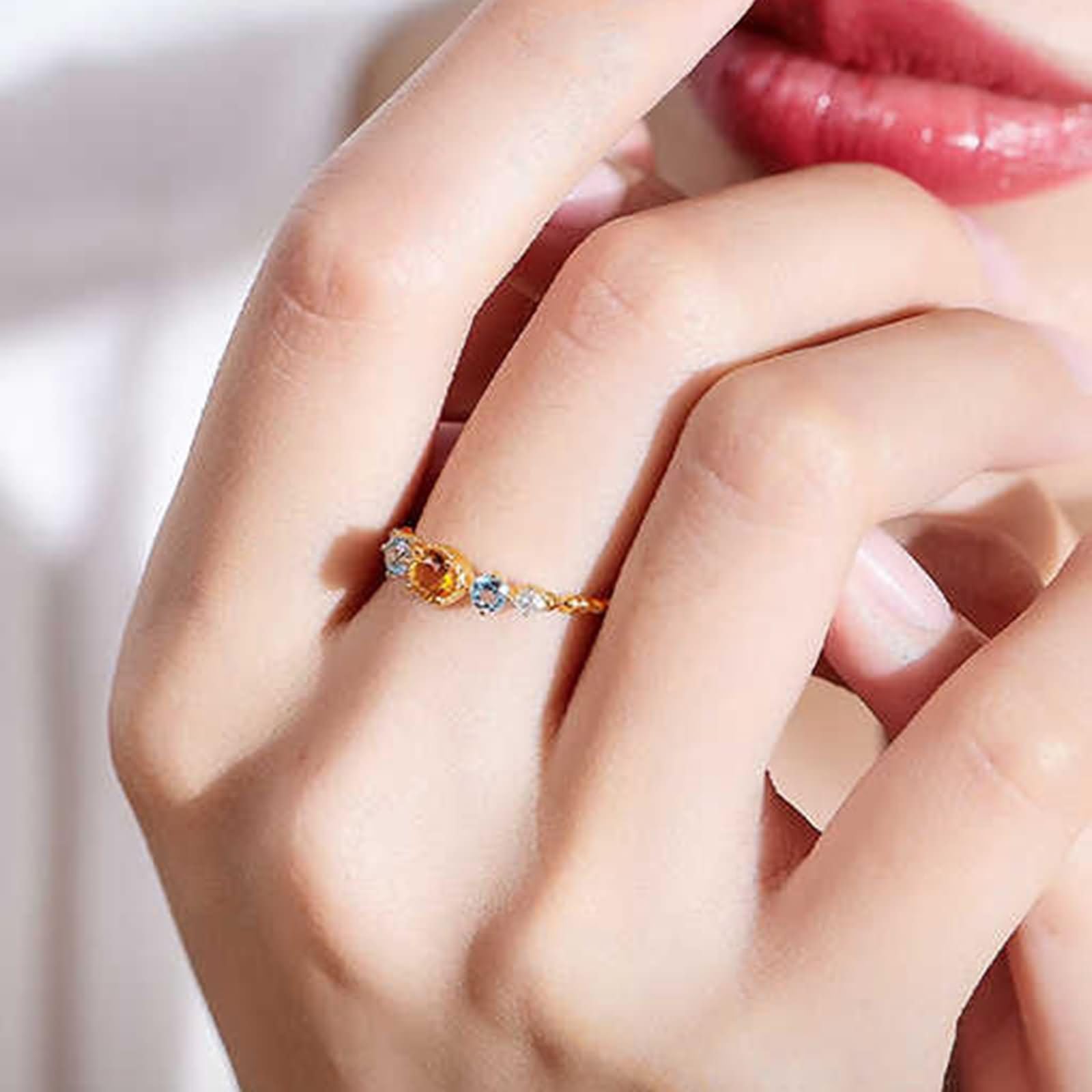 Anillo de Alianza Mujer Oro Amarillo 9K / 14K / 18K, Redondo con Citrina Topacio de 0,5 ct y Diamante, Anillos Matrimonio Oro Amarillo Mujer