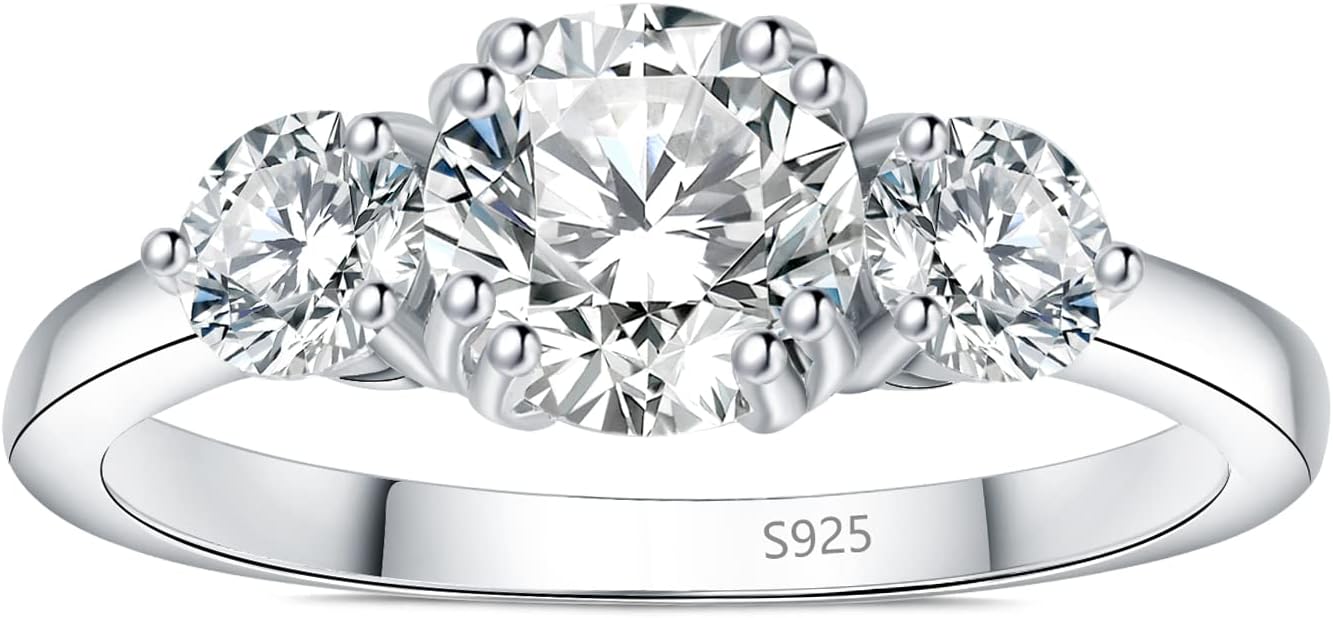 JewelryPalace Classic 1ct 3 Stone Moissanite Solitaire Engagement Rings for Women, 925 Sterling Silver 14K Gold Promise Ring for Her, Round Cut Simulated Diamond Wedding Rings H-J Size 5-10 - Image 5