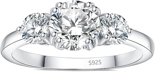 Miniatura 5 de JewelryPalace Classic 3 Stones Cubic Zirconia Engagement Rings for Women, 925 Sterling Silver 14K Gold Plated Promise Ring for Her, Round Cut
