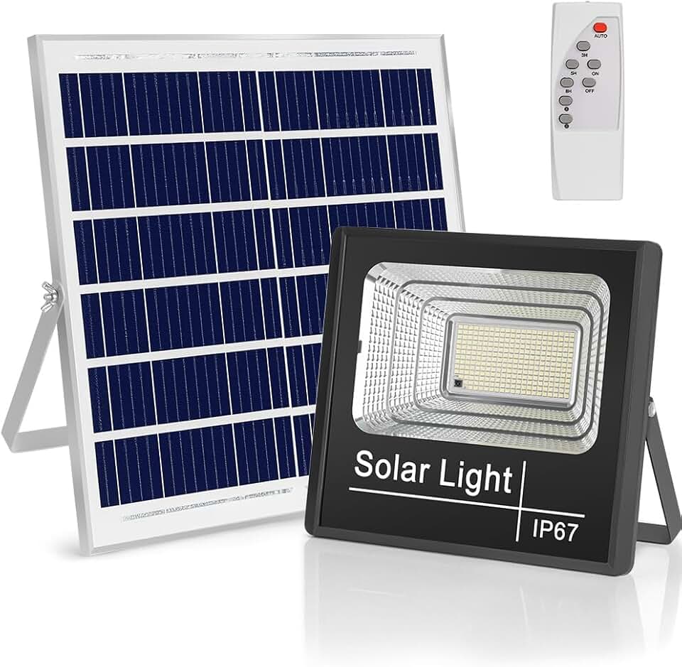 Refletor Solar, Refletor Led 200w Externo, Luminária Refletor Placa Solar Holofote LED Super Potente 200W A Prova D'Água, Luz Solar com Controlo Remoto, Área Externa, Preto