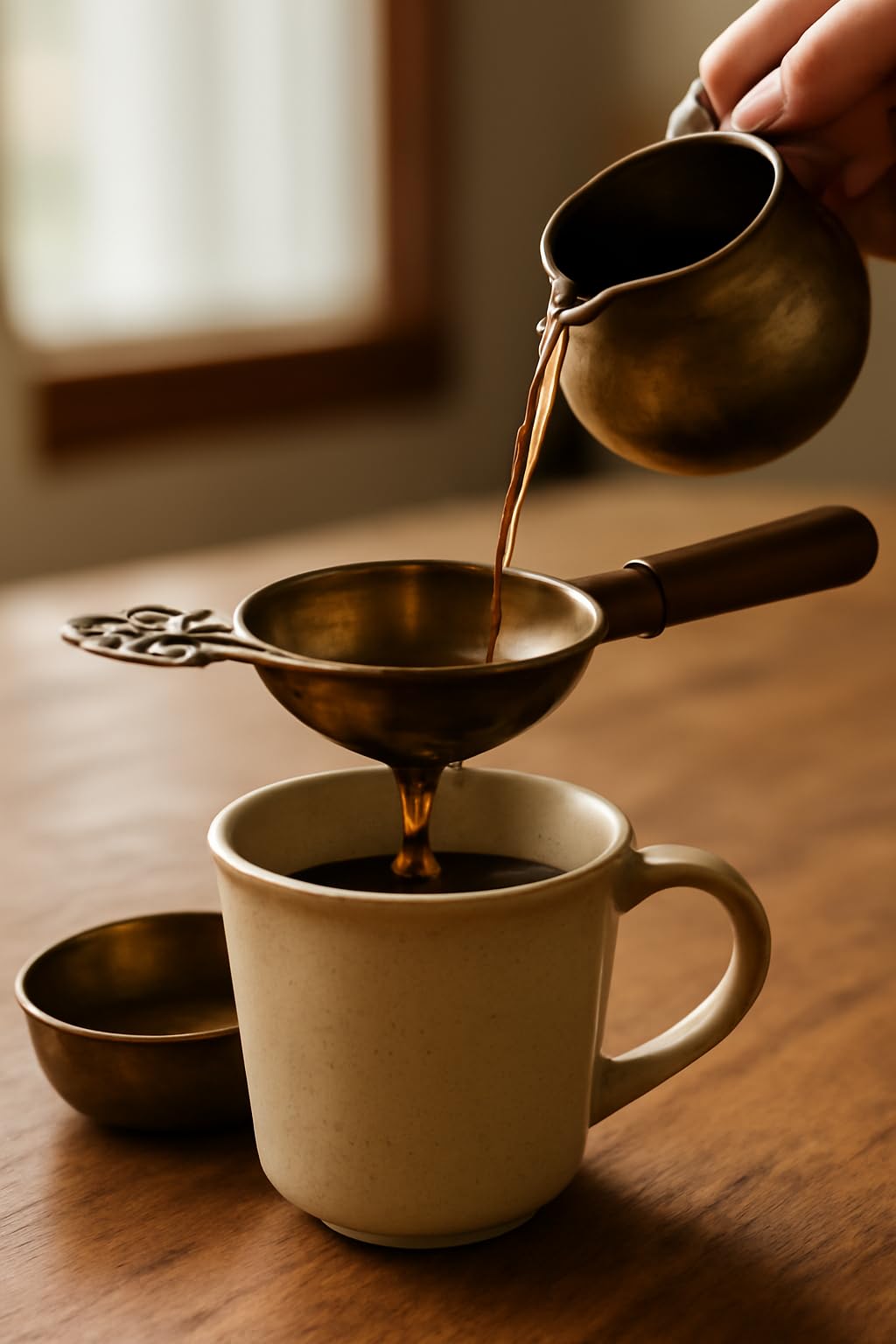 Handcrafted Brass Tea Strainer - Fine Mesh & Handle -3