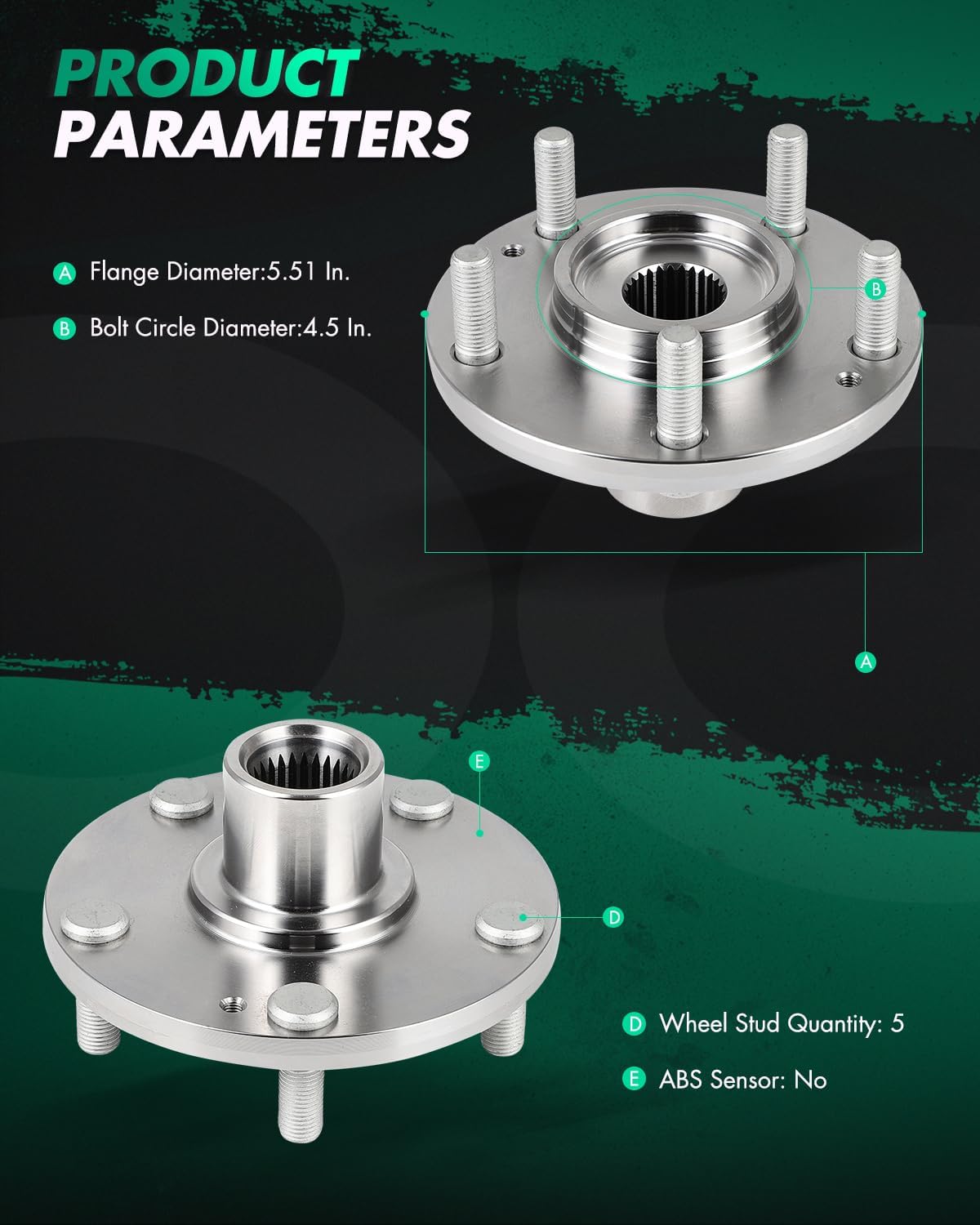 SCITOO 2pcs Front Wheel Hub 51750-1P000 fit for Hyundai Elantra 2011-2012, for Hyundai Veloster 2012, for Kia Forte5/Forte 2014-2018, for Kia Forte Koup 2014-2016 5 Lugs