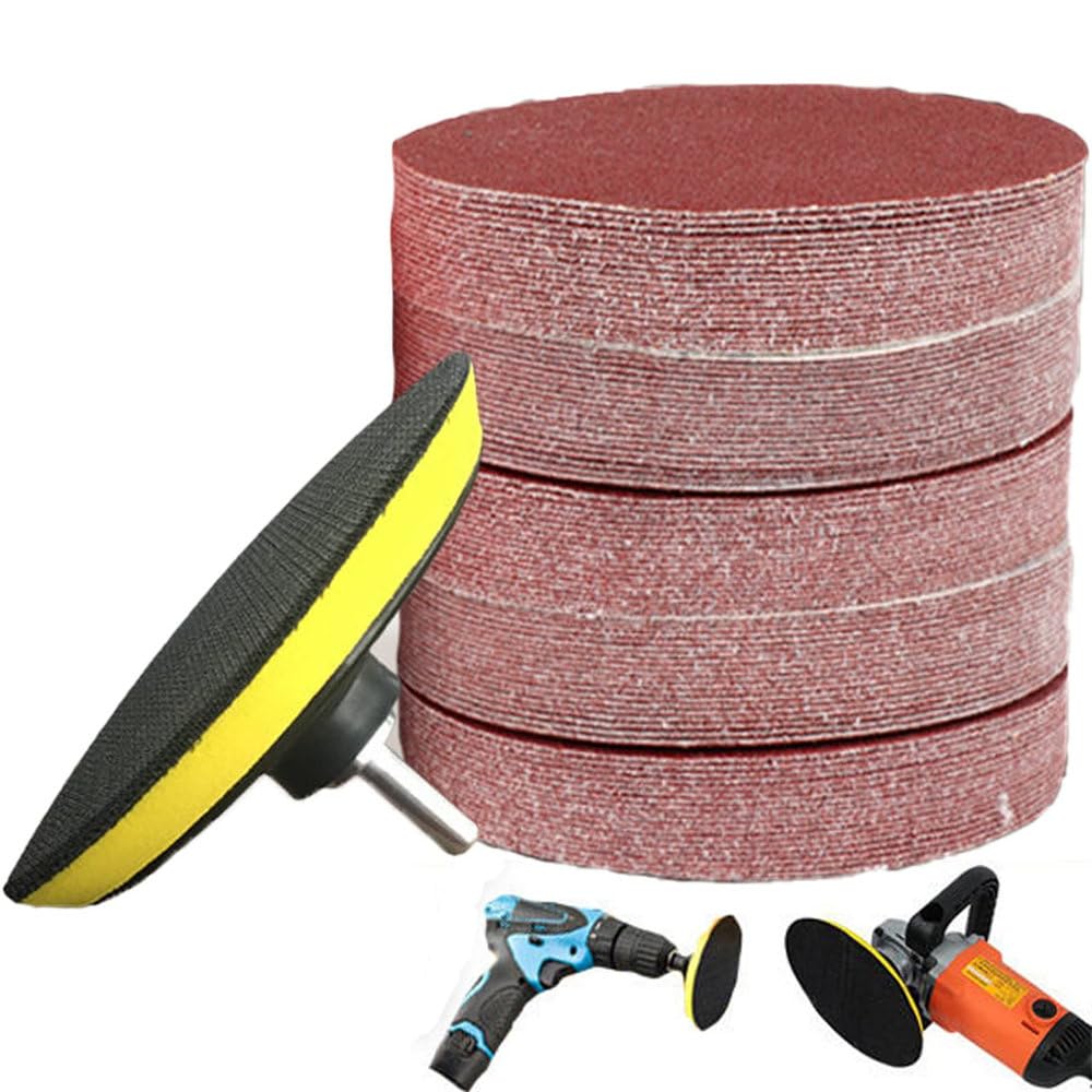Kit de 52 Feuilles de Papier abrasif 4 Pouces avec Support Auto-agrippant et Adaptateur de perceuse M10 pour Le meulage des Murs en céramique et en métal, 52 pièces, 4 p