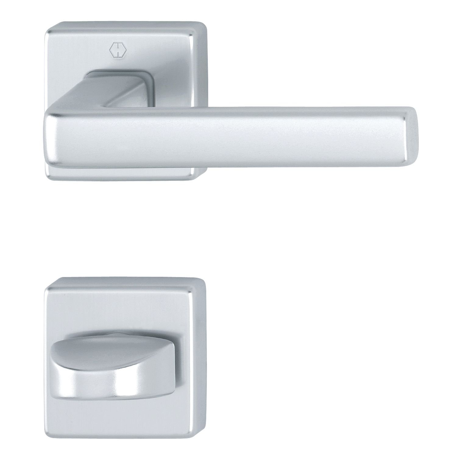 Zestaw klamek DUBLIN na rozecie kwadratowej WC, aluminium srebrne anodowane