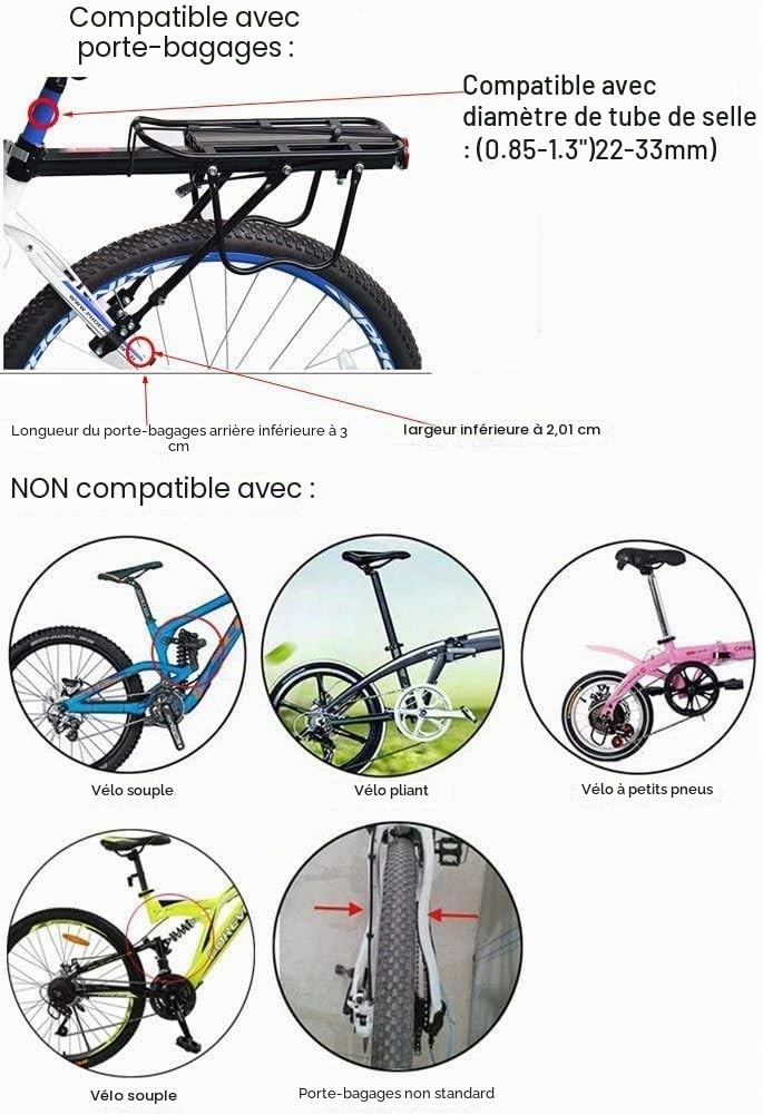 Vélo Porte Bagage, Baiker Universel Transporteur Vélo arrière Footstock Rack Aluminium Réglable Panier VTT Support Tige de Selle Vélo Accessoires avec Réflecteur Réflecteur