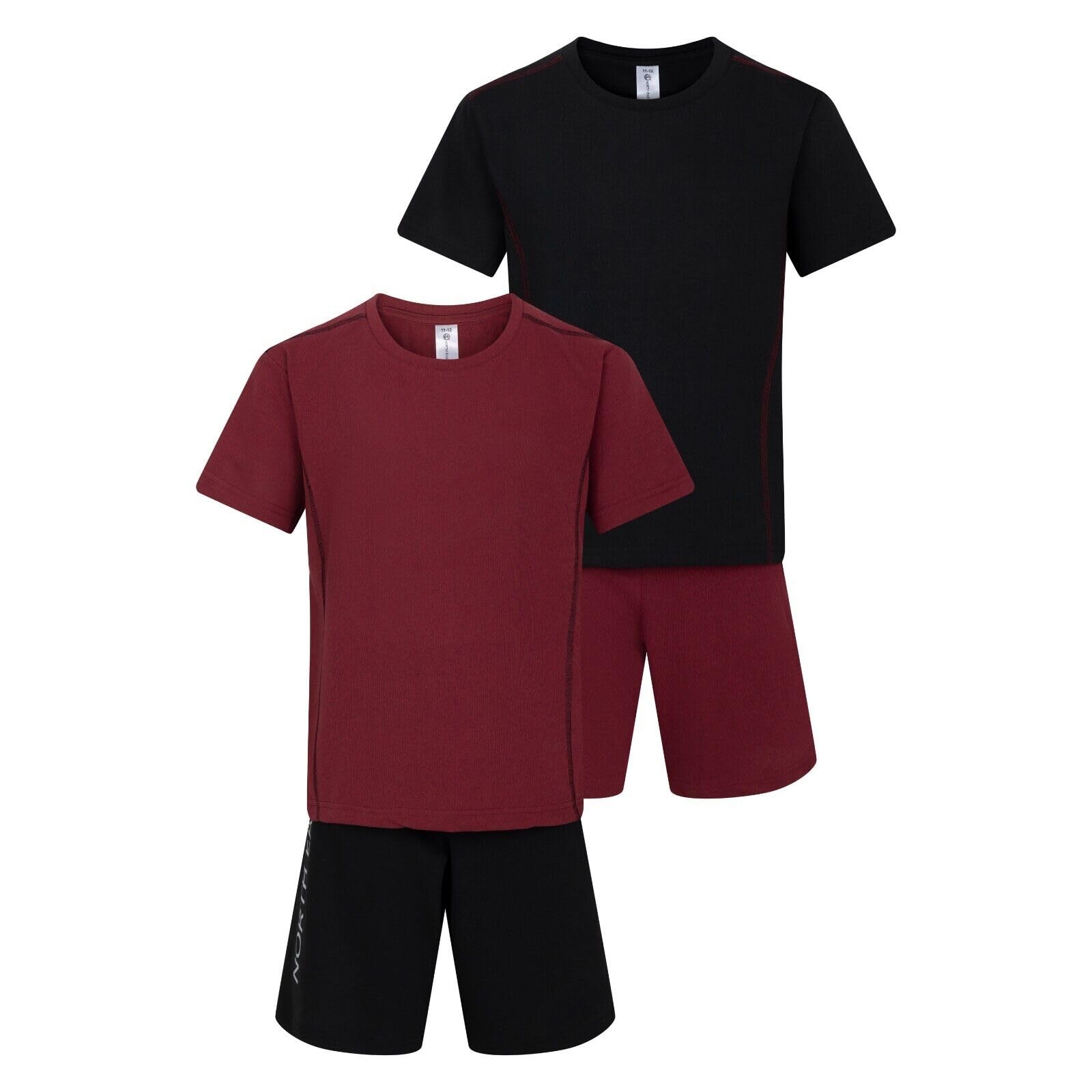 North East Boys 2 Pack Short Pyjamas Nightwear PJ Sets Twin Pack 9 to 16 Years (Blk/Brg 9/10)
