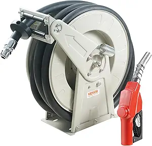 VEVOR Fuel Hose Reel, 3/4" x 50', Extra Long Retractable Diesel Hose Reel, Heavy-Duty Carbon Steel Construction with Automatic Fuel Nozzle, NBR Rubber Hose for Aircraft Ship Vehicle Tank Truck, 300PSI