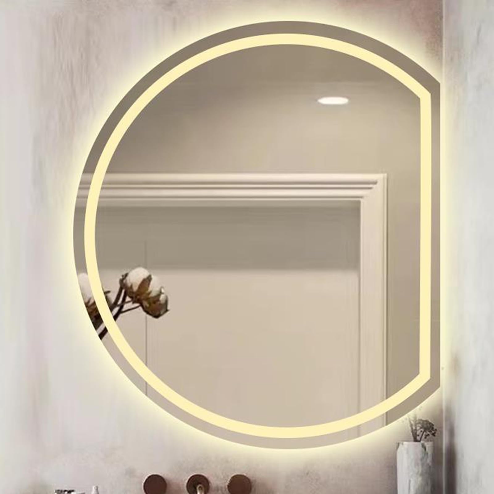 Miroir LED salle de bain semi-circulaire rétroéclairé tactile dimmable