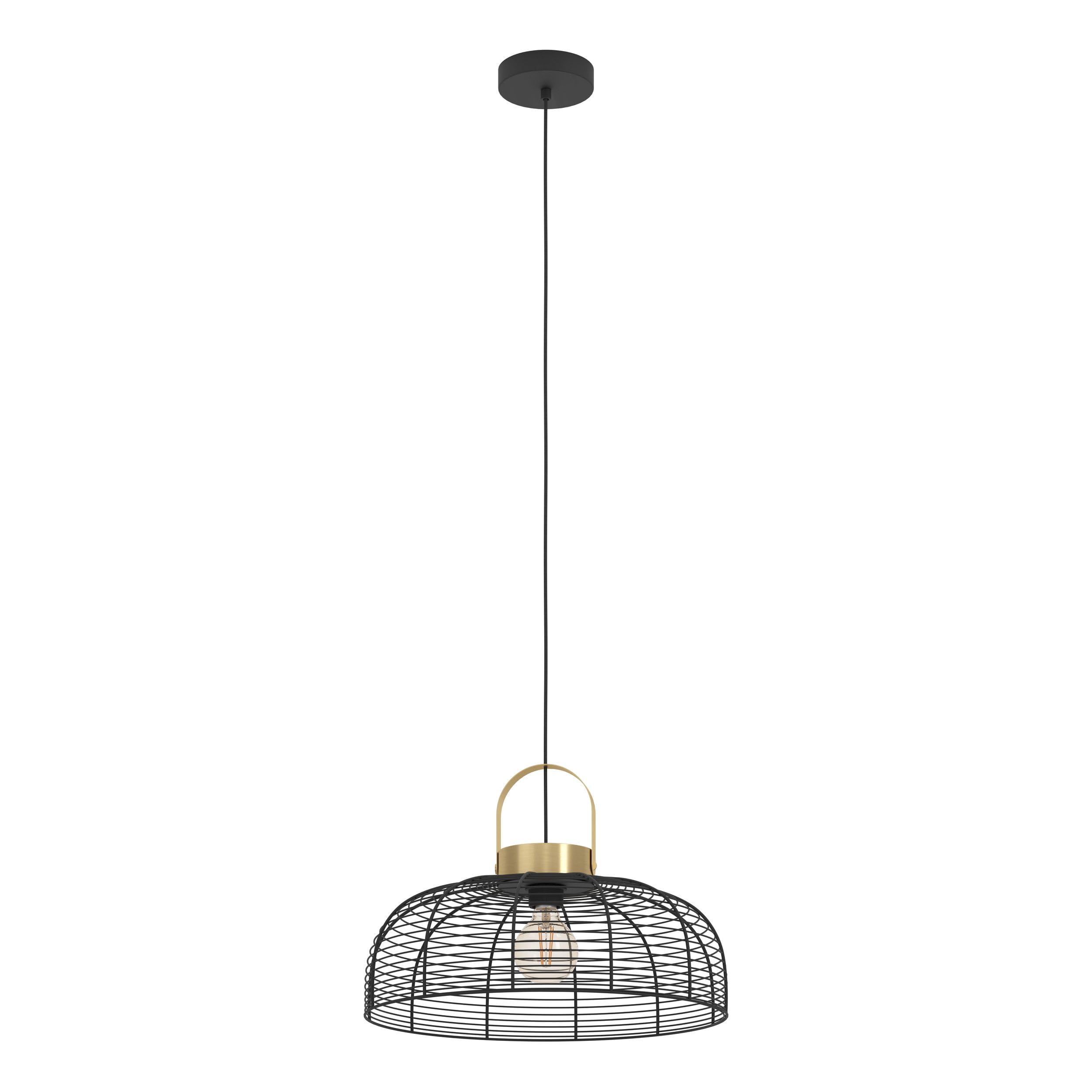 Eglo Pendant Lighting Roundham, Ceiling Light Fitting for Dining Room, Industrial Design Hanging lamp Made of Brass and Black Metal, E27 Socket, Ø 18”