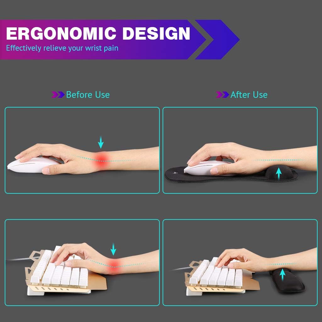 Mouse Pad and Keyboard Wrist Rest, MAD GIGA Soft Memory Foam Mousepad & Non Slip Wrist Rest Support for Office, Computer, Laptop & Mac, Easy Typing & Pain Relief