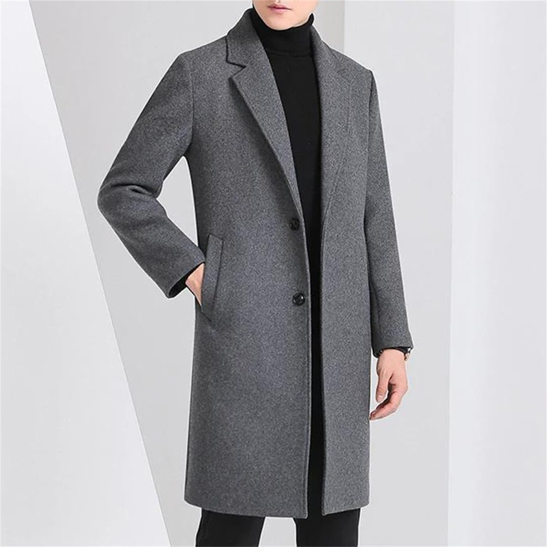Men’S Wool Coat – Winter Thick Cashmere Blend Mid-Length Overcoat, Korean Style Fashion Jacket