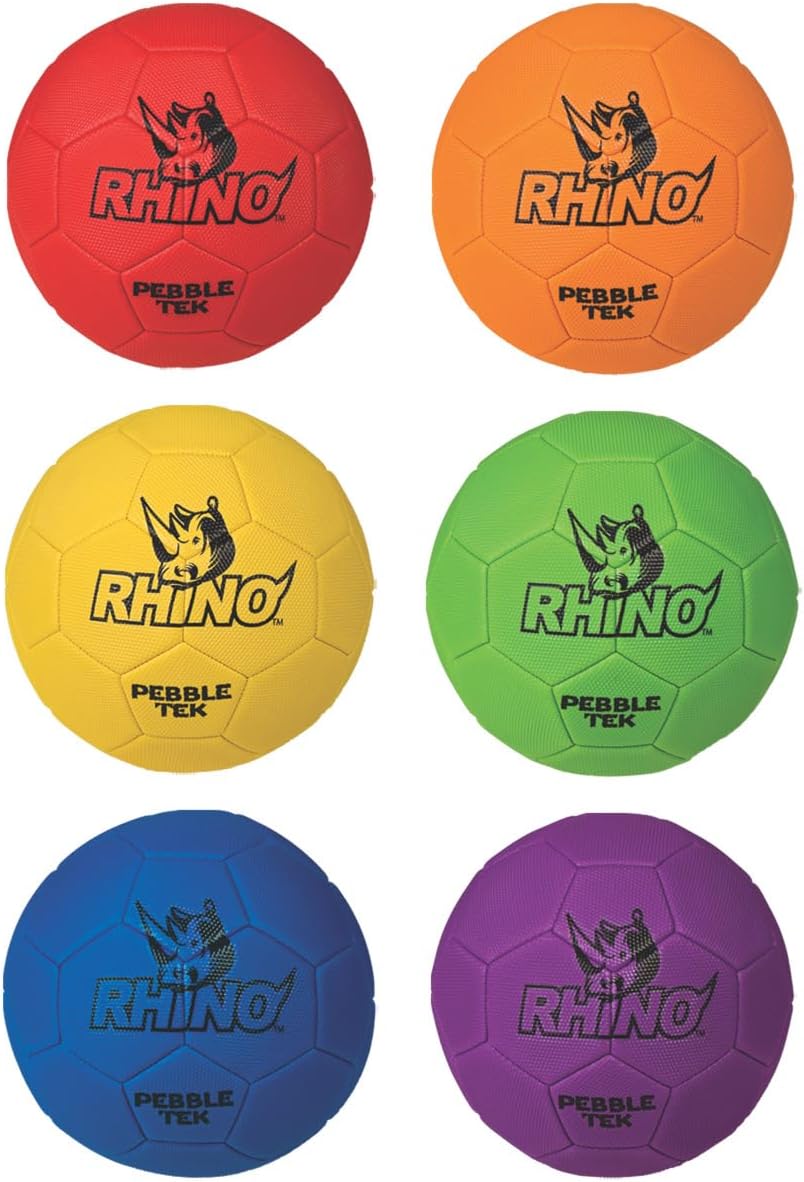 Champion Sports Rhino Skin® Pebble Tek Foam Soccer Ball Set – 8 Inch - Soft & Tear-Resistant Coating, Classic Pebble Texture, Indoor/Outdoor Training, Set of 6 Colors
