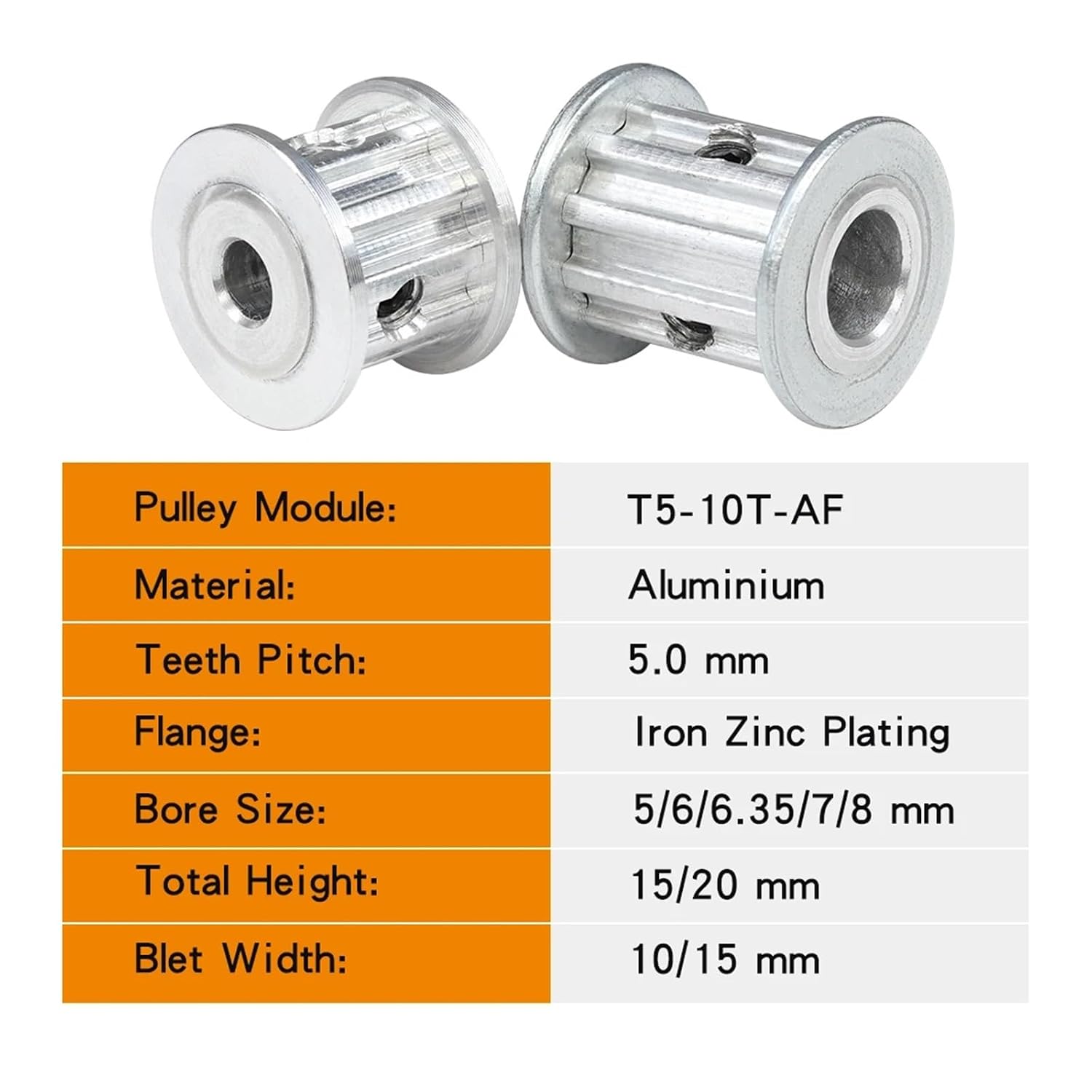 Timing Pulley T5-10T Bore Size 5/6/6.35/7/8 Mm Alloy Wheels AF Shape Teeth Pitch 5 Match with T5 Width 10/15 Belt(6.35 mm,11 mm)
