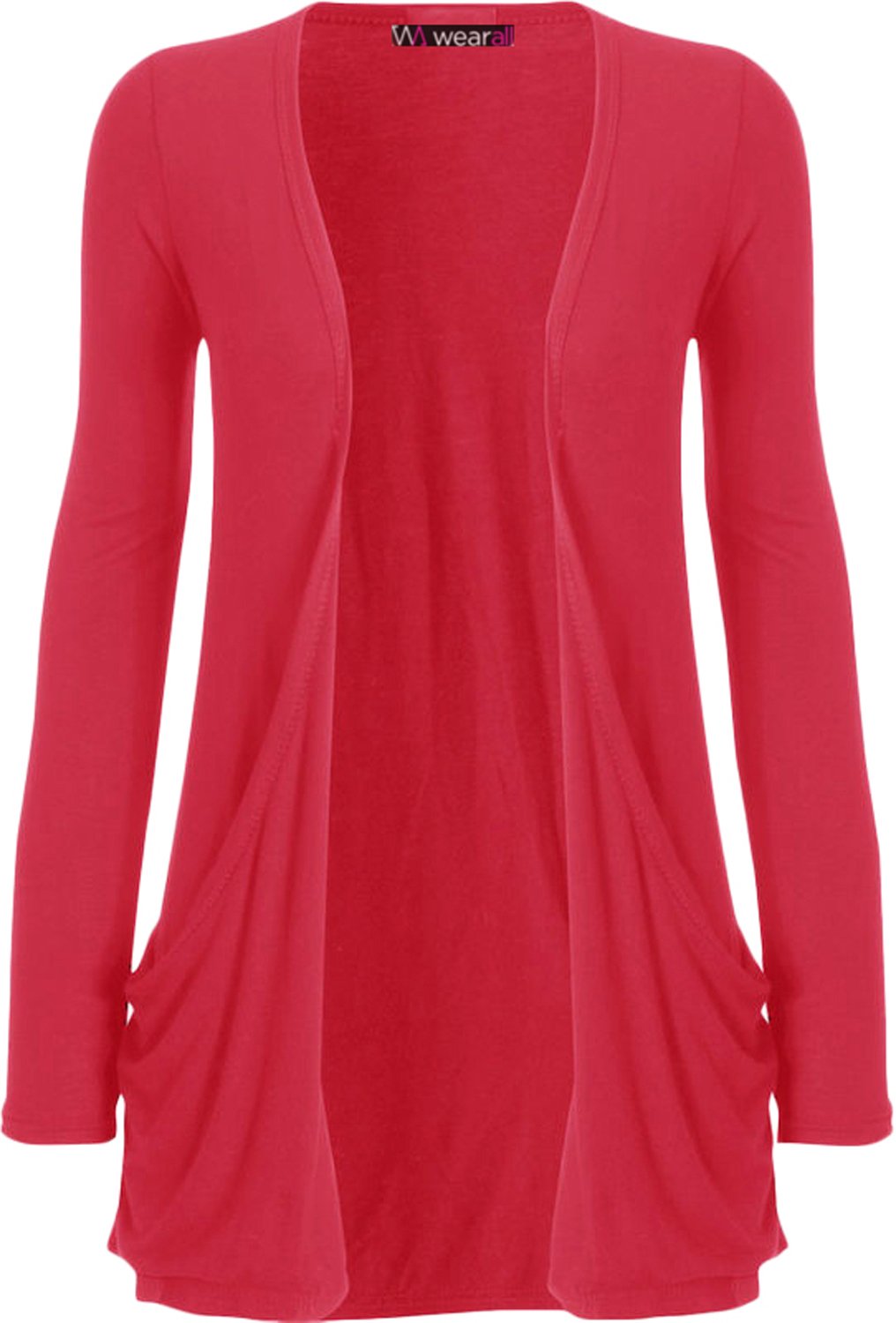 WearAll Ladies Long Sleeve Boyfriend Cardigan Womens Top - Cerise - 20/22