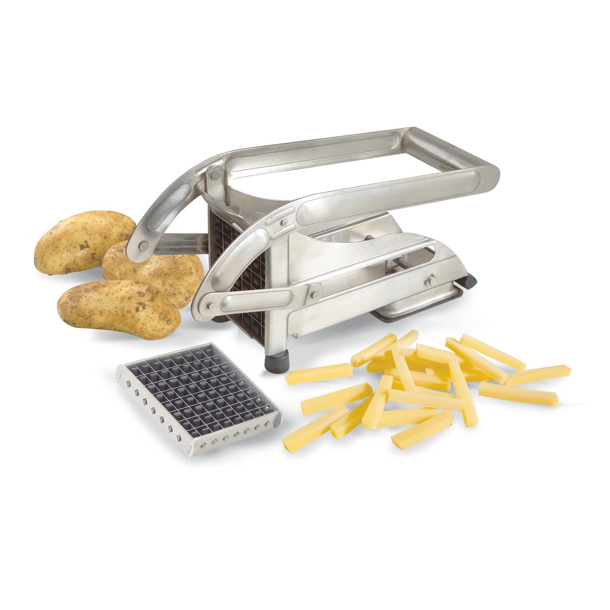 Louis Tellier - Coupe-Frites Ménager Inox avec Ventouse - 2 Couteaux Inclus - Ustensile de Cuisine Pratique pour Frites Maison