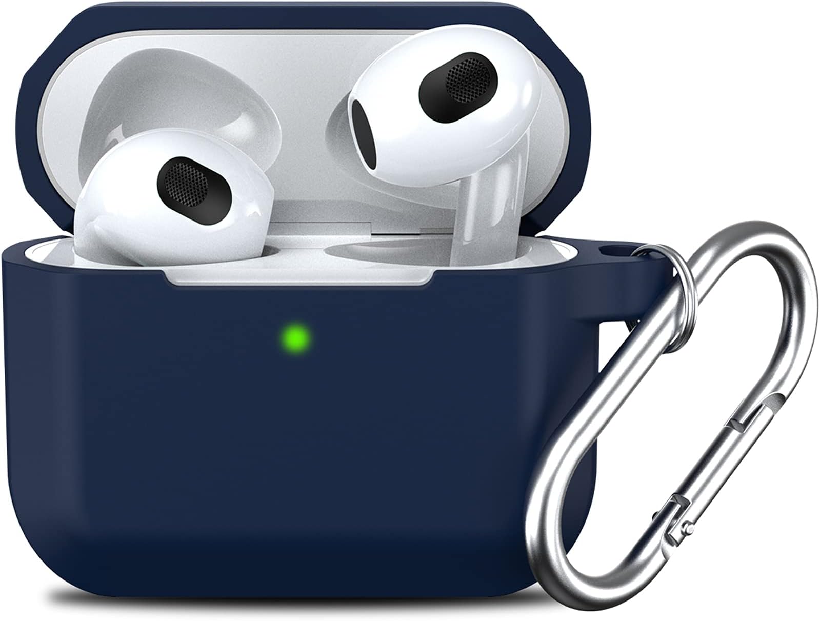 Doboli Compatible with AirPods 3 Case Cover for Airpods 3rd Generation Charging Case 2021 Silicone Protective Accessories Skin with Keychain （Front LED Visible） Square Navy Blue