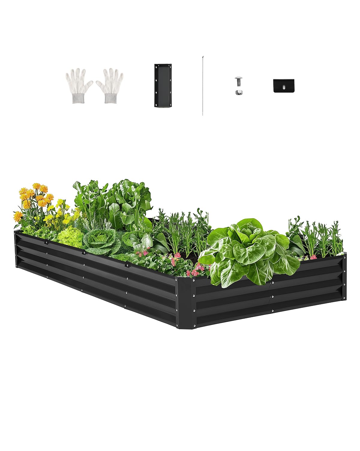 VEVOR Jardinière, 2395x1200x280 mm, Lit de Jardin Surélevé Métal Galvanisé Bac de Plantation Fond Ouvert pour Cultiver Fleurs Herbes Plantes Succulentes dans Jardin Terrasse Patio Balcon, Gris Foncé