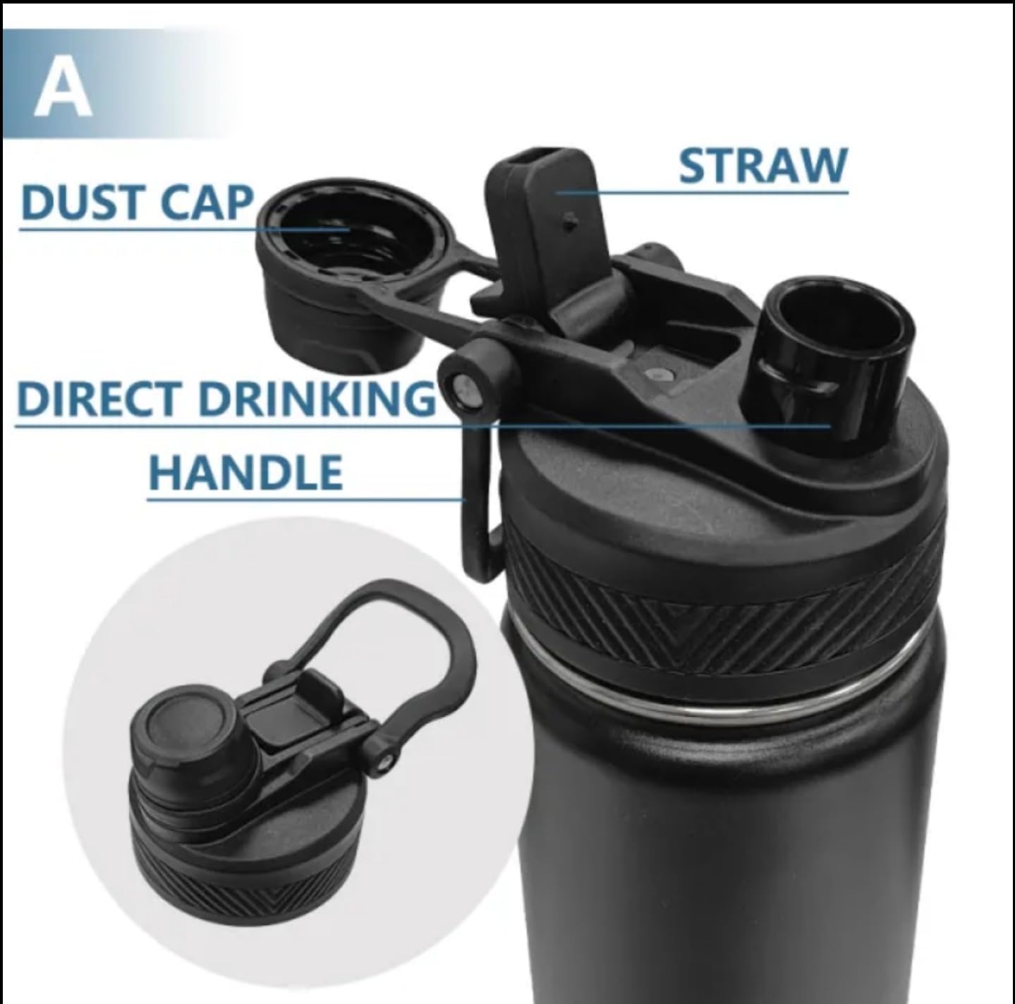 -Motivational Water Bottle,Double wall Vacuum Insulated- 32 oz for Hot-12H and Cold -24 Drinks.Stainless steel (inner 304,outer 201).A lid with two drinking options.Two Handles - Image 6