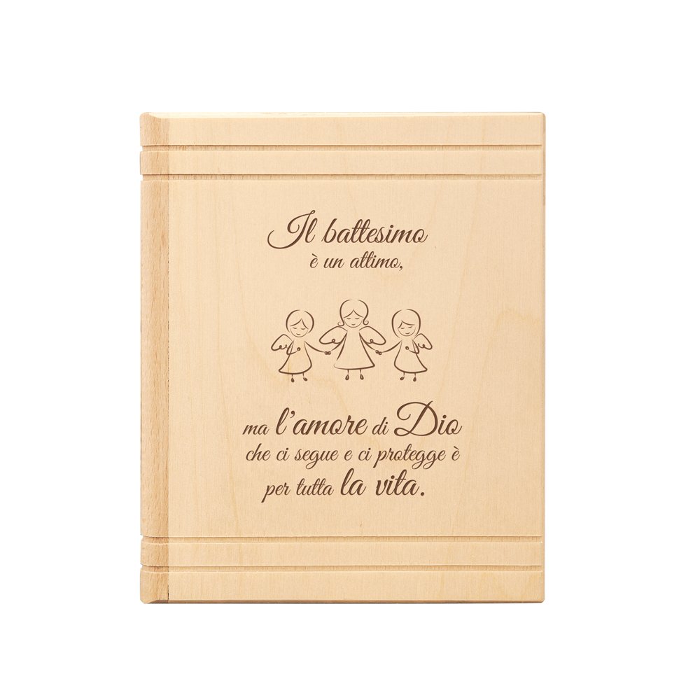 Casa Vivente Salvadanaio a Bibbia in Legno con Incisione Religiosa per Il Battesimo, Motivo Angioletti, Idea Regalo Neonati