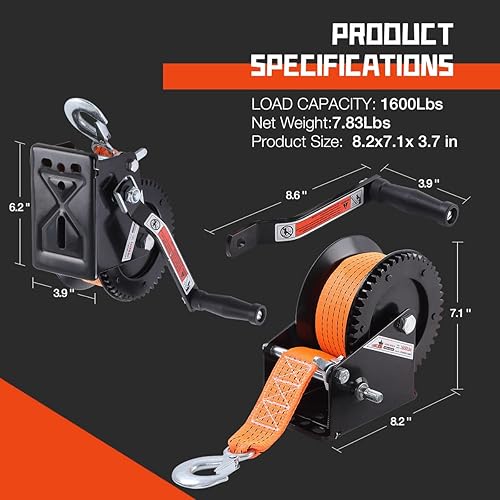 Miniatura 6 de Linkloos Cabrestante de remolque de barco, cabrestante de barco con correa de 33 pies, cabrestante de mano portátil con trinquete de 2 vías 41
