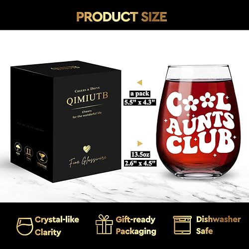 Miniatura 2 de Cool Aunt Club - Copa de vino sin tallo, Día de la Madre, Navidad, regalos de cumpleaños para tía mujeres hermanas, regalos de sobrina sobrino,