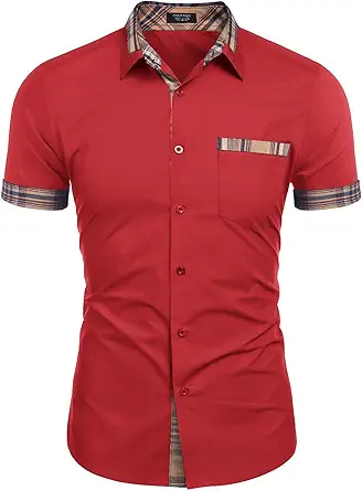 COOFANDY Men's Short Sleeve Dress Shirt Casual Wrinkle Free Plaid Collar Button Down Shirts