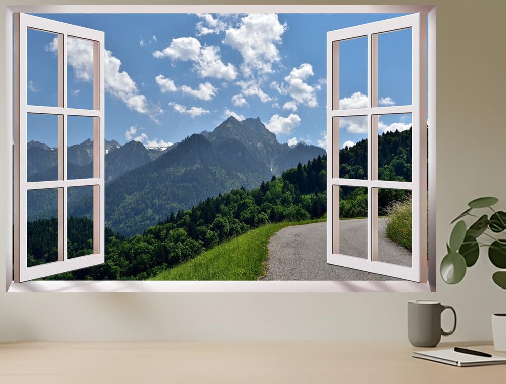 JVERF - JZZC34900 Landscape Path Mountain Road| Self-Adhesive Open Window Wall Sticker