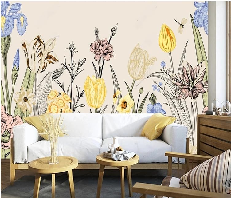 Tapeta 3D sielankowe beżowe kwiaty tło obraz ścienny salon sofa wystrój domu, 3D, 430 x 300 cm