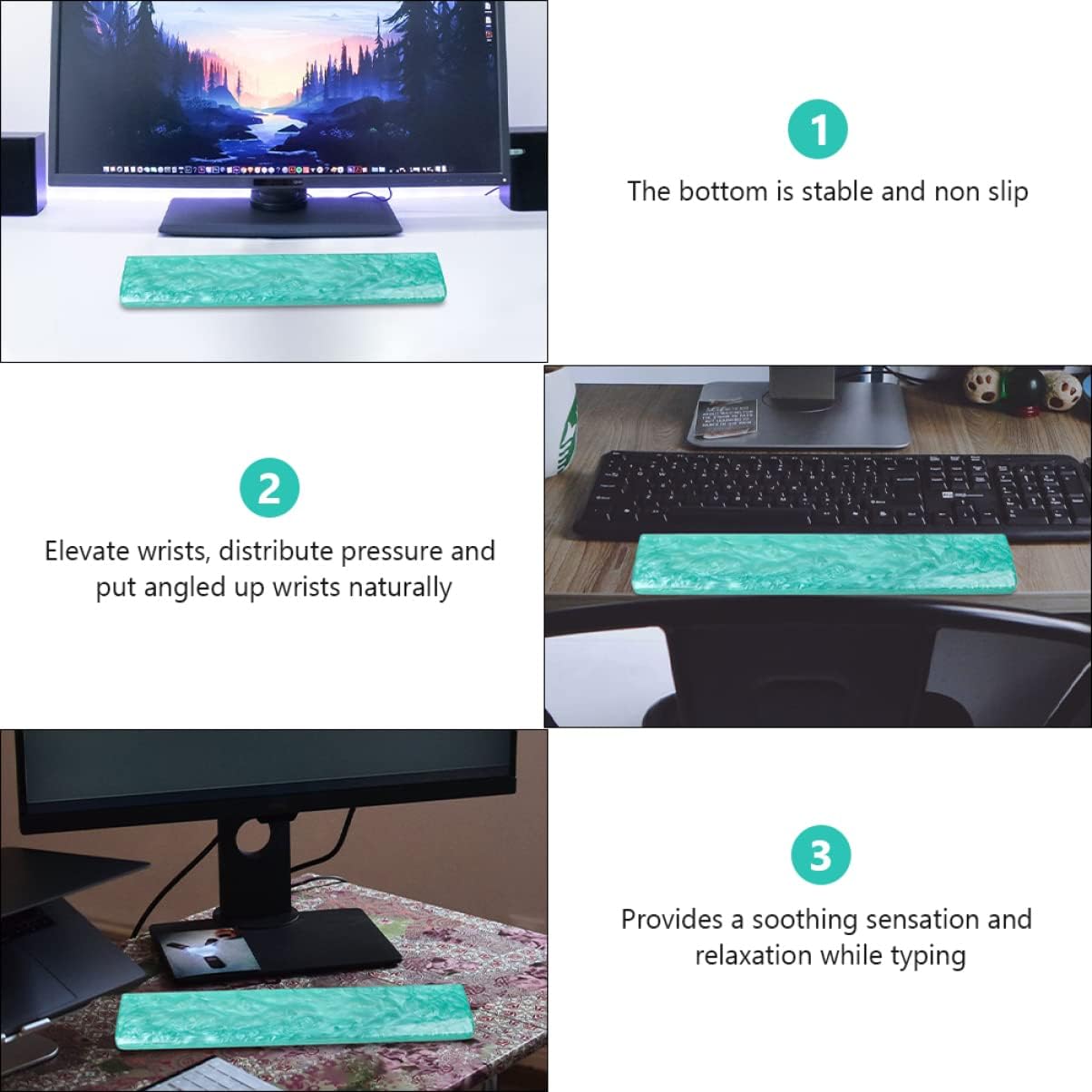 Green Resin Keyboard Wrist Rest Ergonomic Laptop Keyboard Wrist Support for Carpal Tunnel Relief Pain Relief