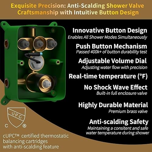 Miniatura 5 de AYIVG Accesorios de ducha de techo con boquilla de bañera, cabezal de ducha cuadrado negro mate con rociador de mano y control de temperatura,