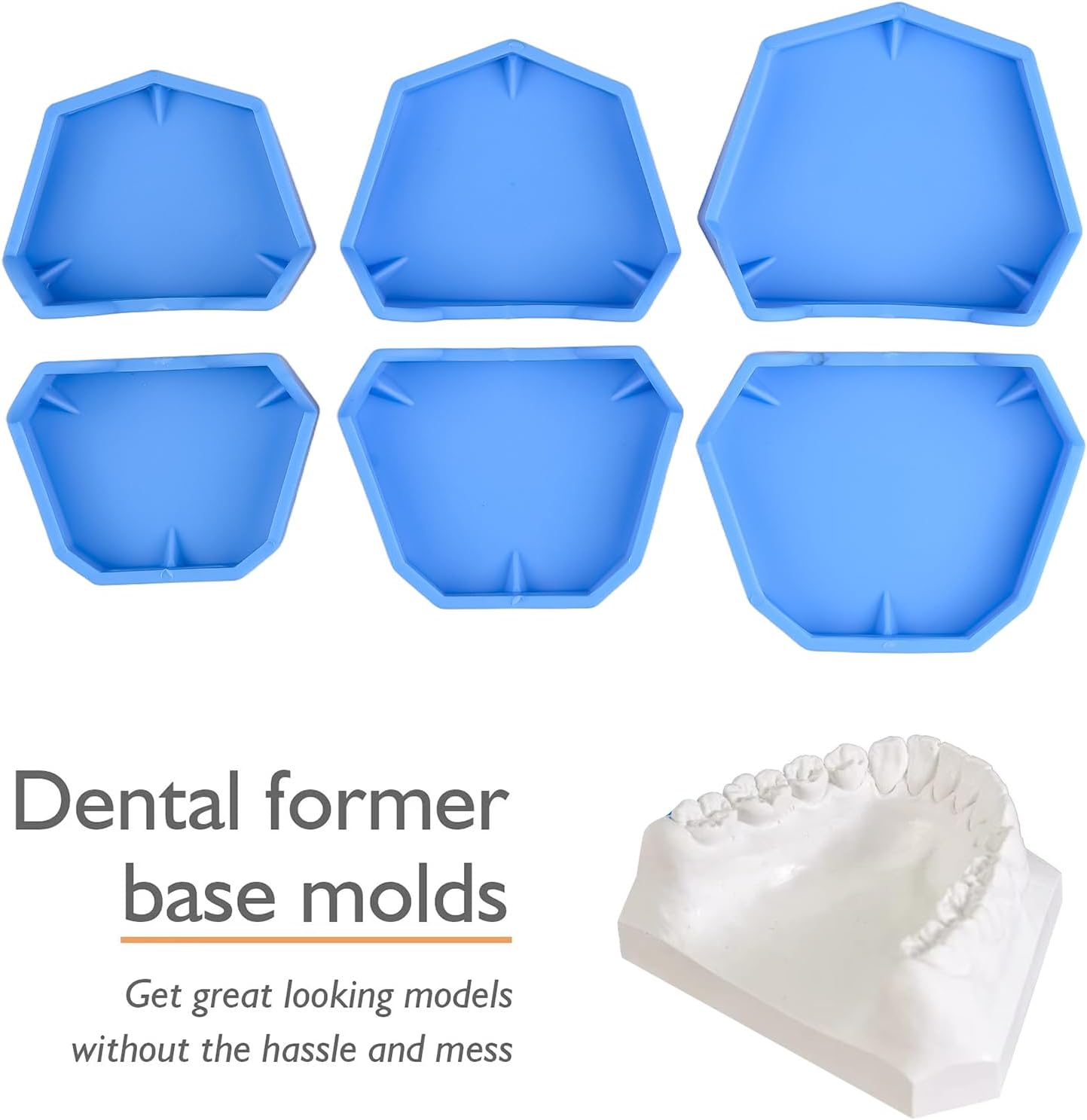 ZGOOD 6 Piece Model Base Former Set,Blue Plastic Molds in Small Medium Large Sizes for Dental Casting and Trimming Machine