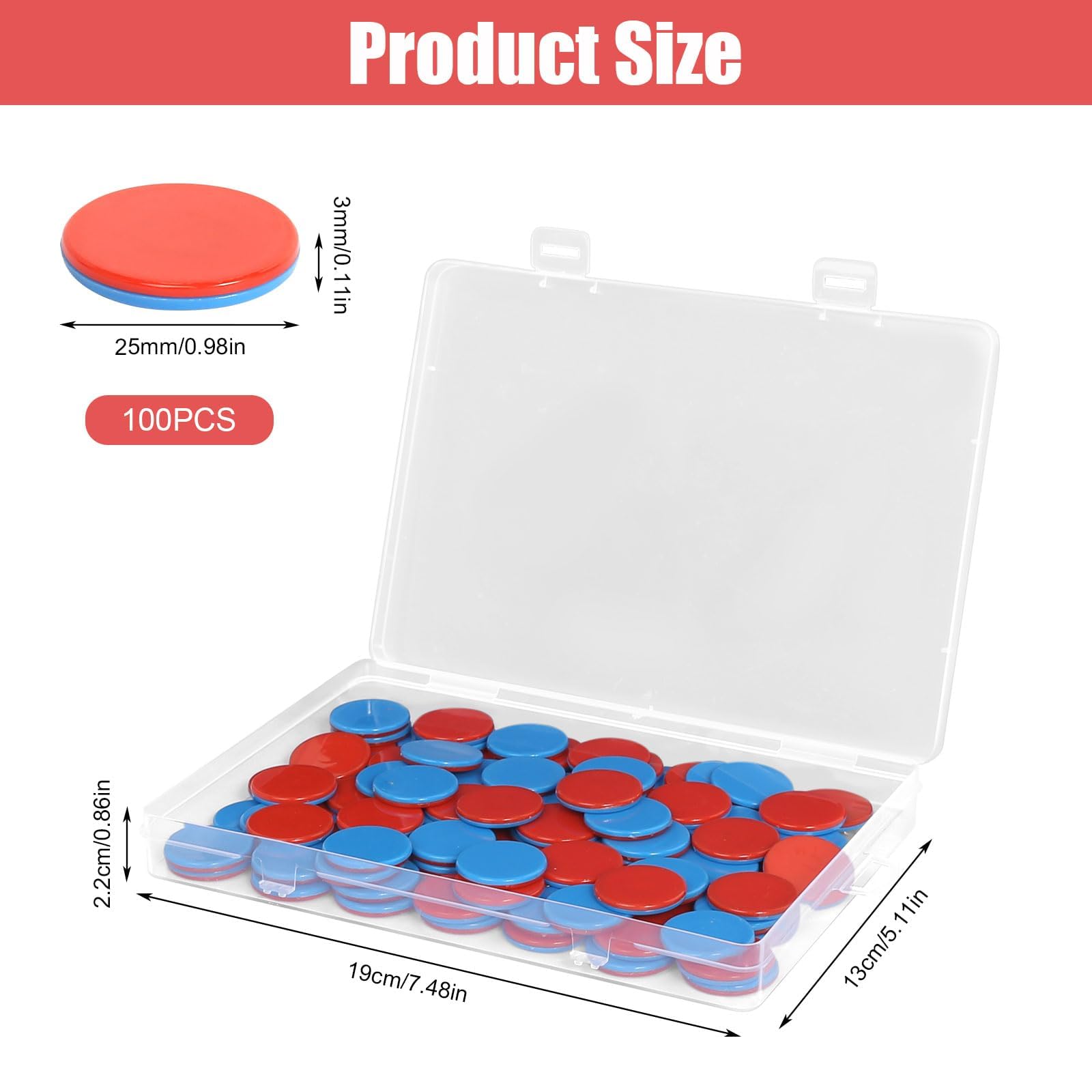 Plaquettes RéVersibles Rouge Bleu Plastique, 100 PièCes Re Plastic Plaquettes RéVersibles avec BoîTes En Plastique, Aide au Calcul MathéMatiques Plaquettes RéVersibles Jetons de Comptage