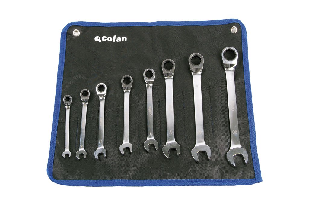 Cofan 09504055 klucz płaski z grzechotką, 0,011 V, 8-częściowy zestaw