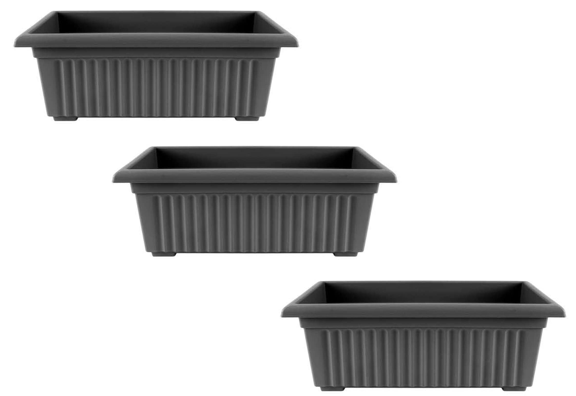 Optimal Products Plastic Trough Plant Pot Long Plastic Planter Outdoor Garden Herb Flower Box UK (70cm Trough Volcanic Ash, 3)