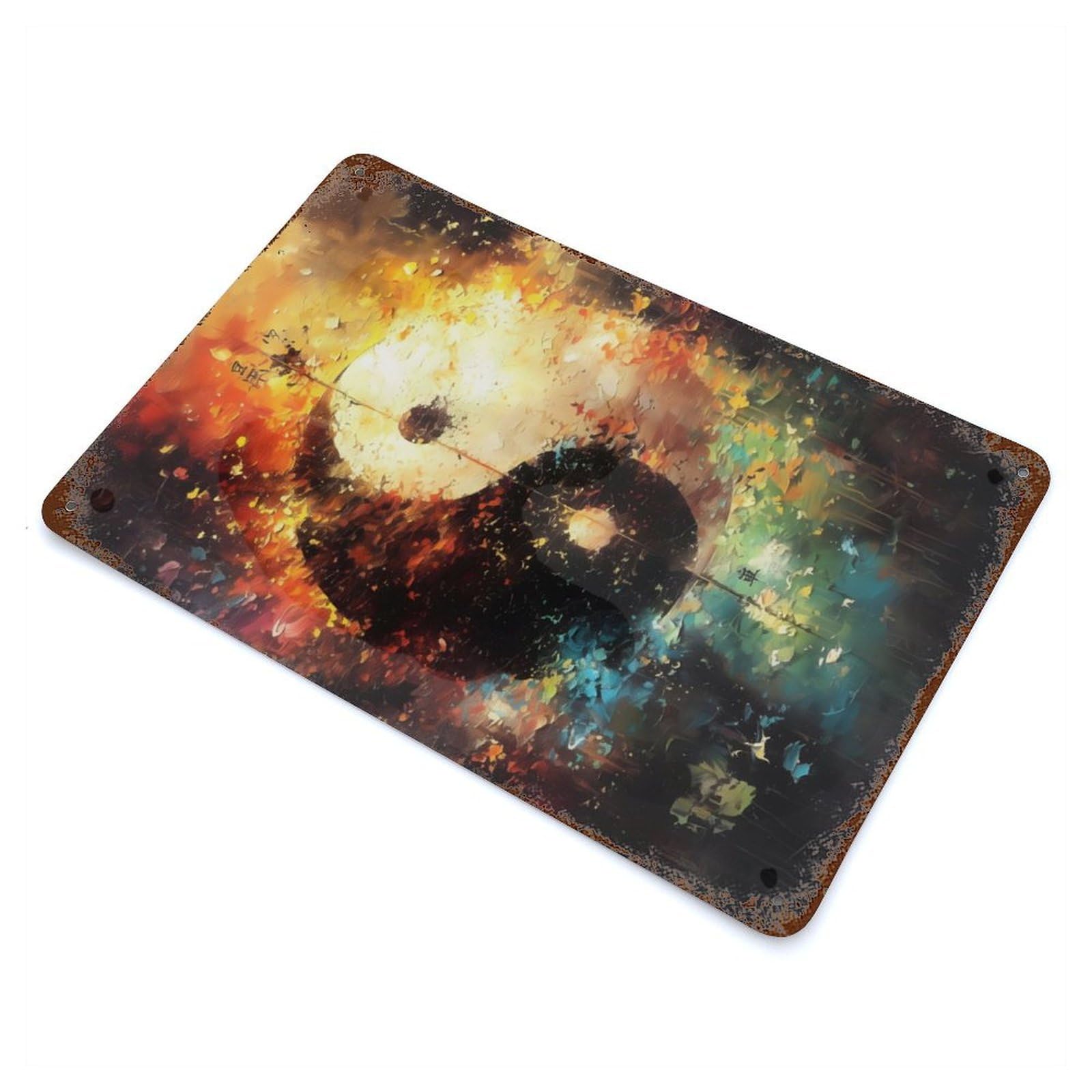 Yin Yang Symbol Painting Vintage Rust Metal Sign 11.8"x7.9", Retro Wall Decor for Garage, Pub Or Kitchen